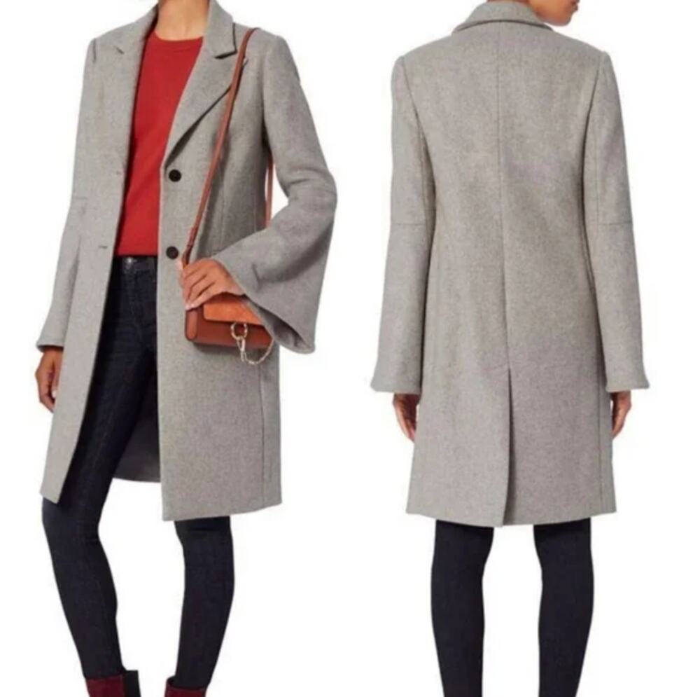 DEREK LAM 10 CROSBY Wool Cashmere Bell Sleeve Coat Gray Sz 0 NWT $745